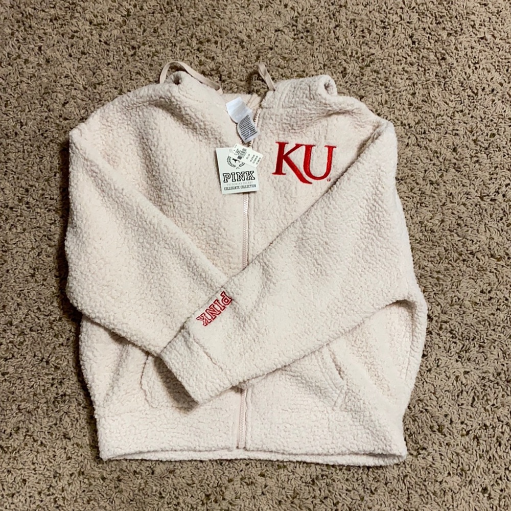 Victoria’s Secret Pink Collegiate Sherpa Jacket KU Zip Up